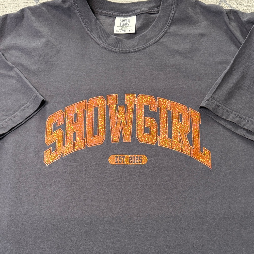 Comfort Colors SHOWGIRL TSHIRT  CHarcol color custom made by me